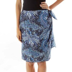 The Silk Collection Blue Printed Wrap Mini Skirt